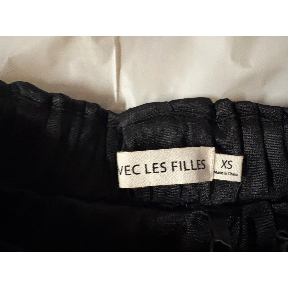 NWT Avec Les Filles Black Sequin Wide Leg Pants Women's Size XS Party Disco - Picture 2 of 10